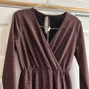 NWT Pink blush size medium purple sparkle long sleeve dress.